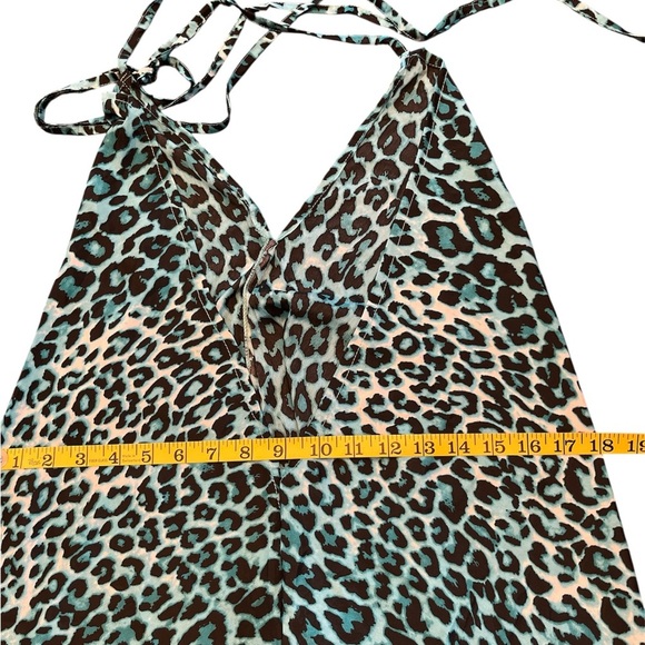 India Boutique Chic Teal Leopard Print Silk Swim Cover-Up Tunic Mini Dress NWT - Picture 3 of 7